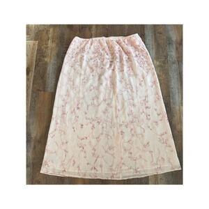 J. Jill Pink Embroidered Silk Skirt Women’s 20 Lined Midi Floral